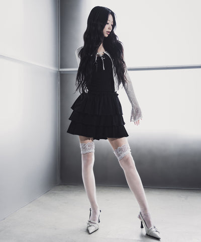 フロントリボンシアーニットショートカーディガン / front ribbon sheer knit short cardigan