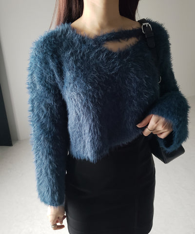 カットアウトショートシャギーニット