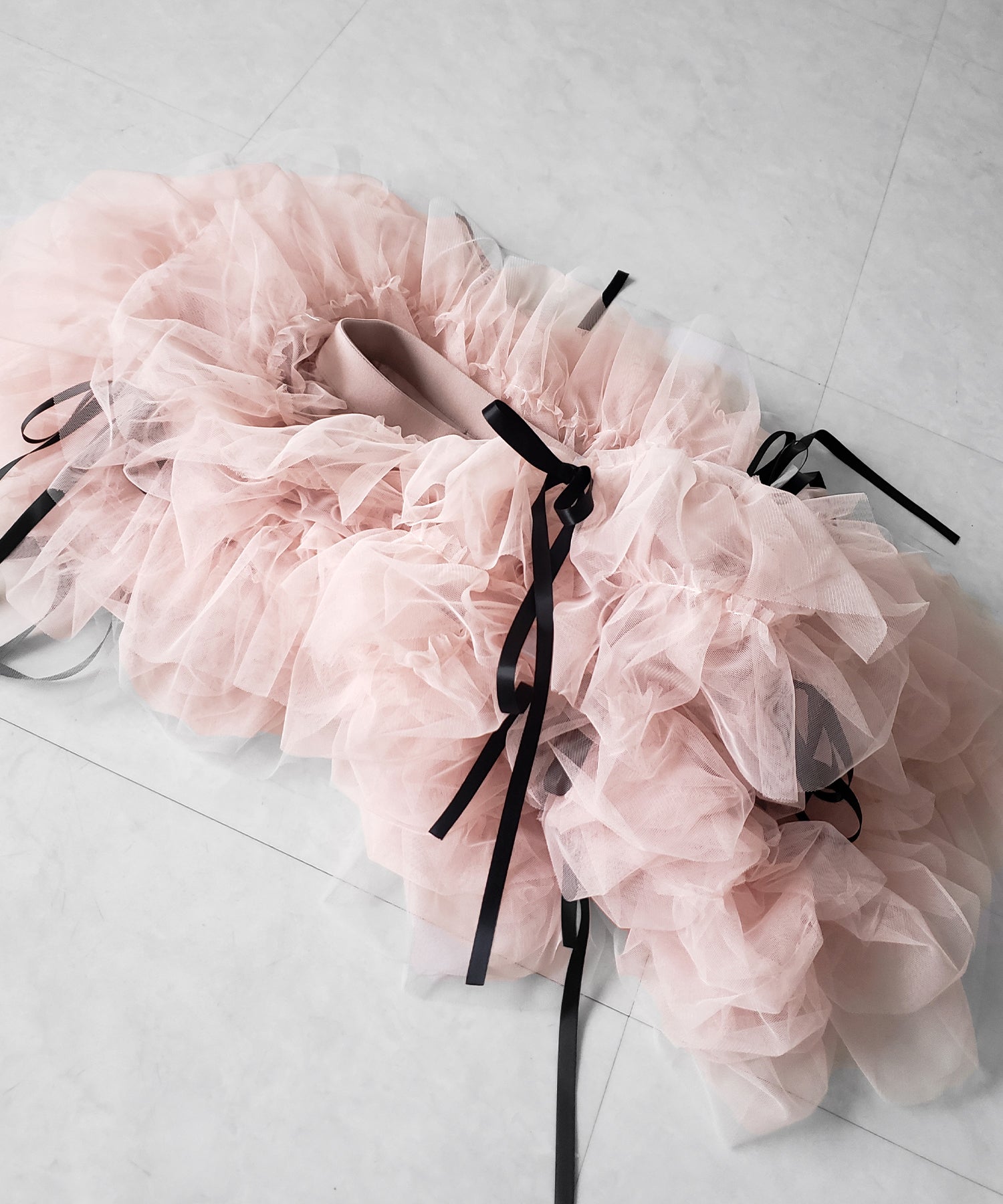 【 新色ピンク追加!/5color 】ストラップリボンバレエコアチュールスカート /strap ribbon ballet core tulle skirt