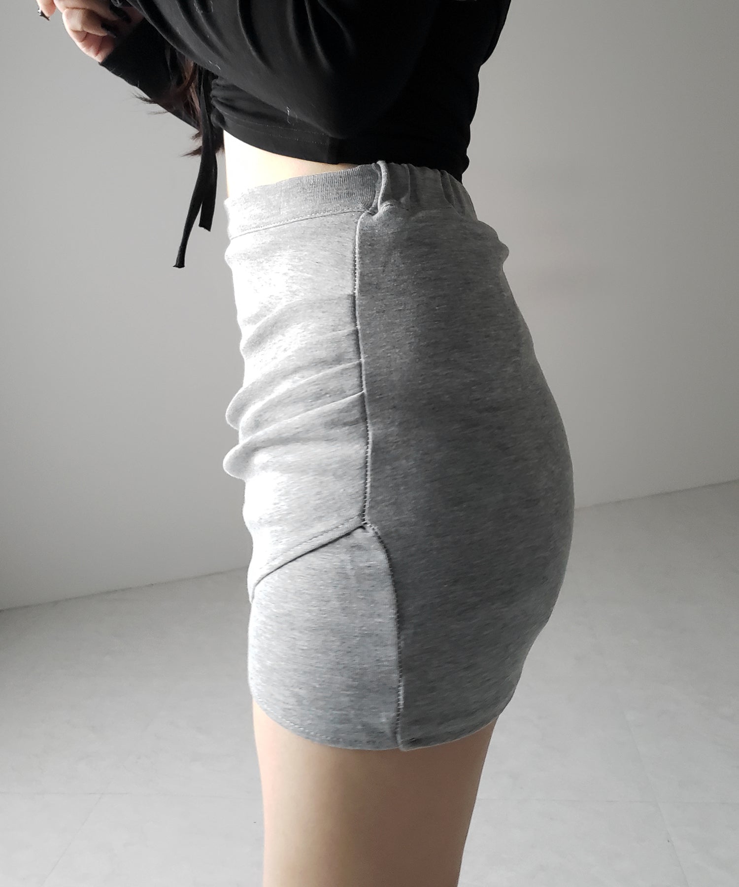 【 インパン裏地付 】サイドタックギャザータイトミニスカート /side tuck gather tight mini skirt