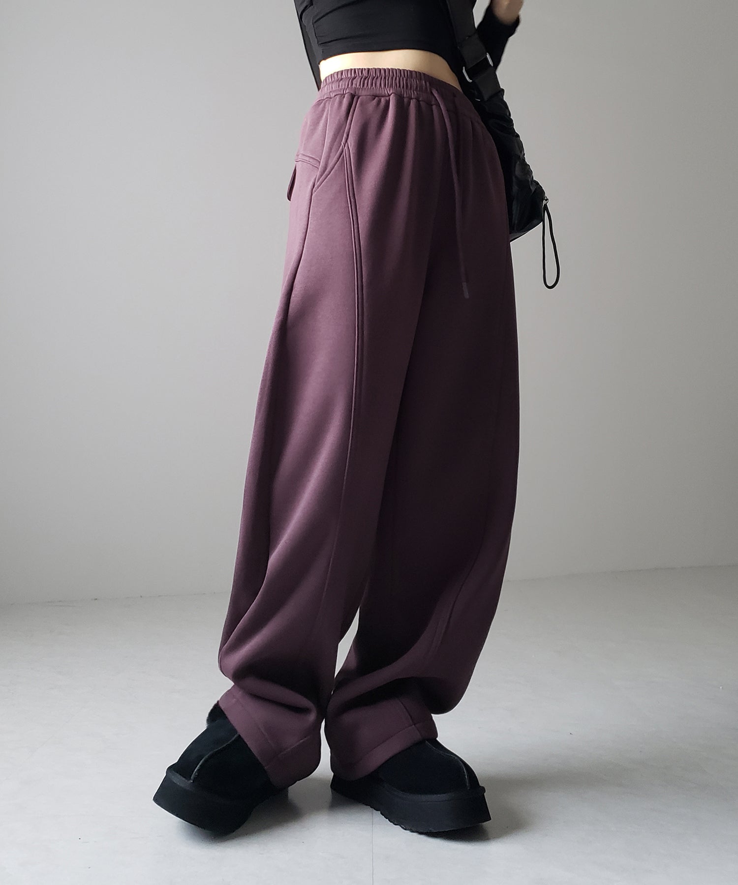 【 裏起毛 】カーブラインサイドタックワイドスウェットパンツ