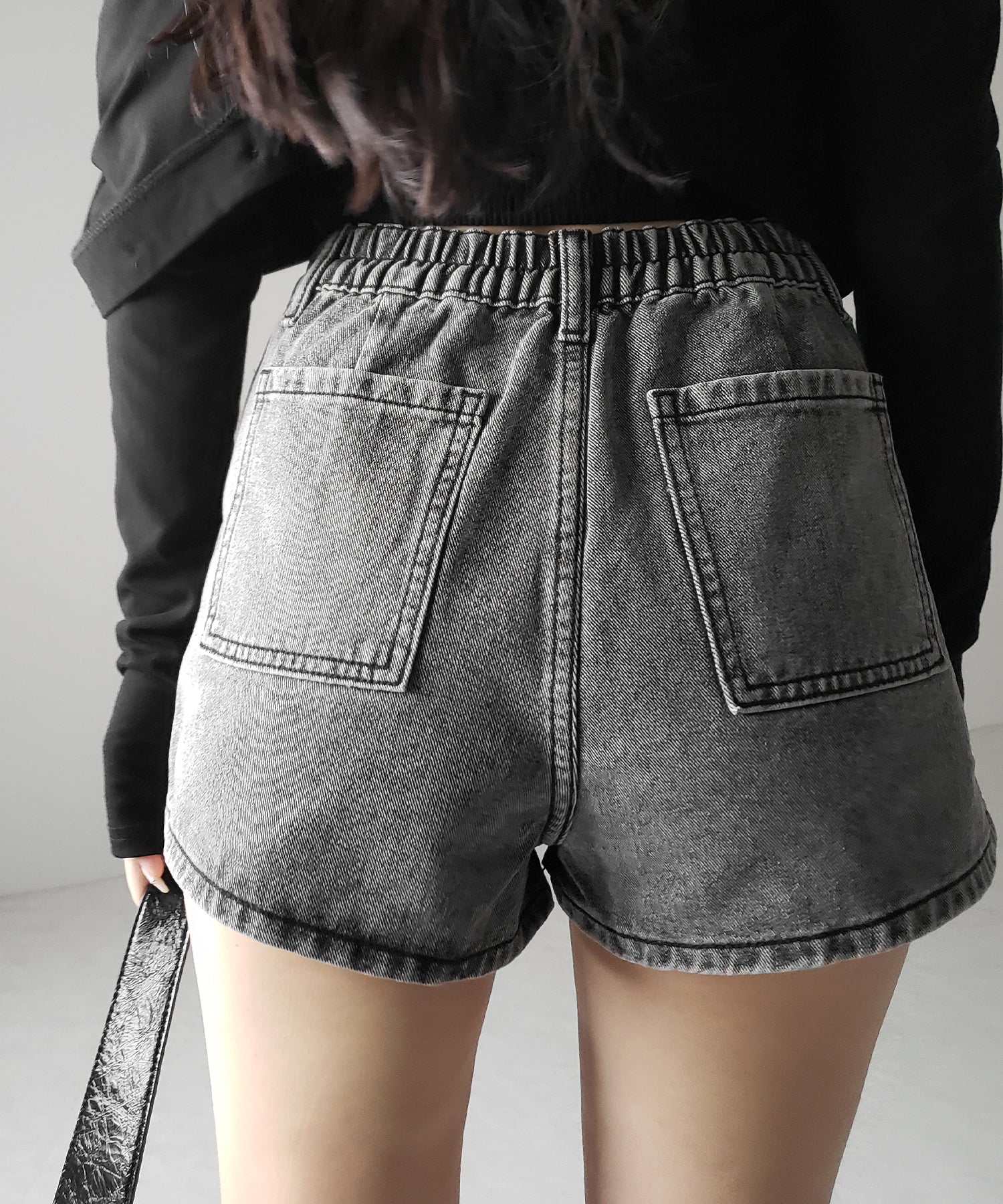 【 2color 】サイドラインハイウエストデニムショートパンツ / sideline highwaist denim short pants