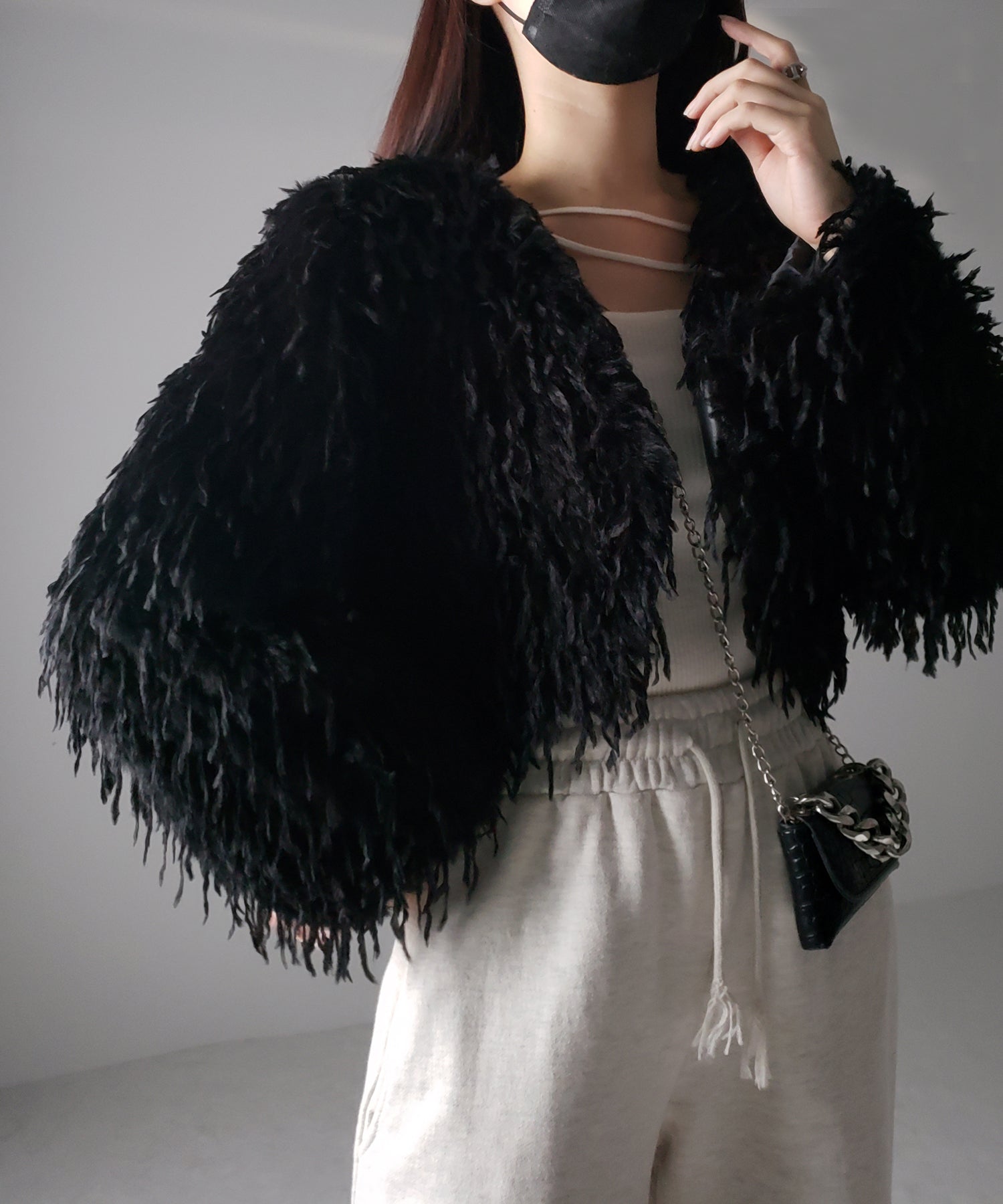 【 4color 】ムードフェザーワイドスリーブショートカーディガン/ mood feather wide sleeve short cardigan