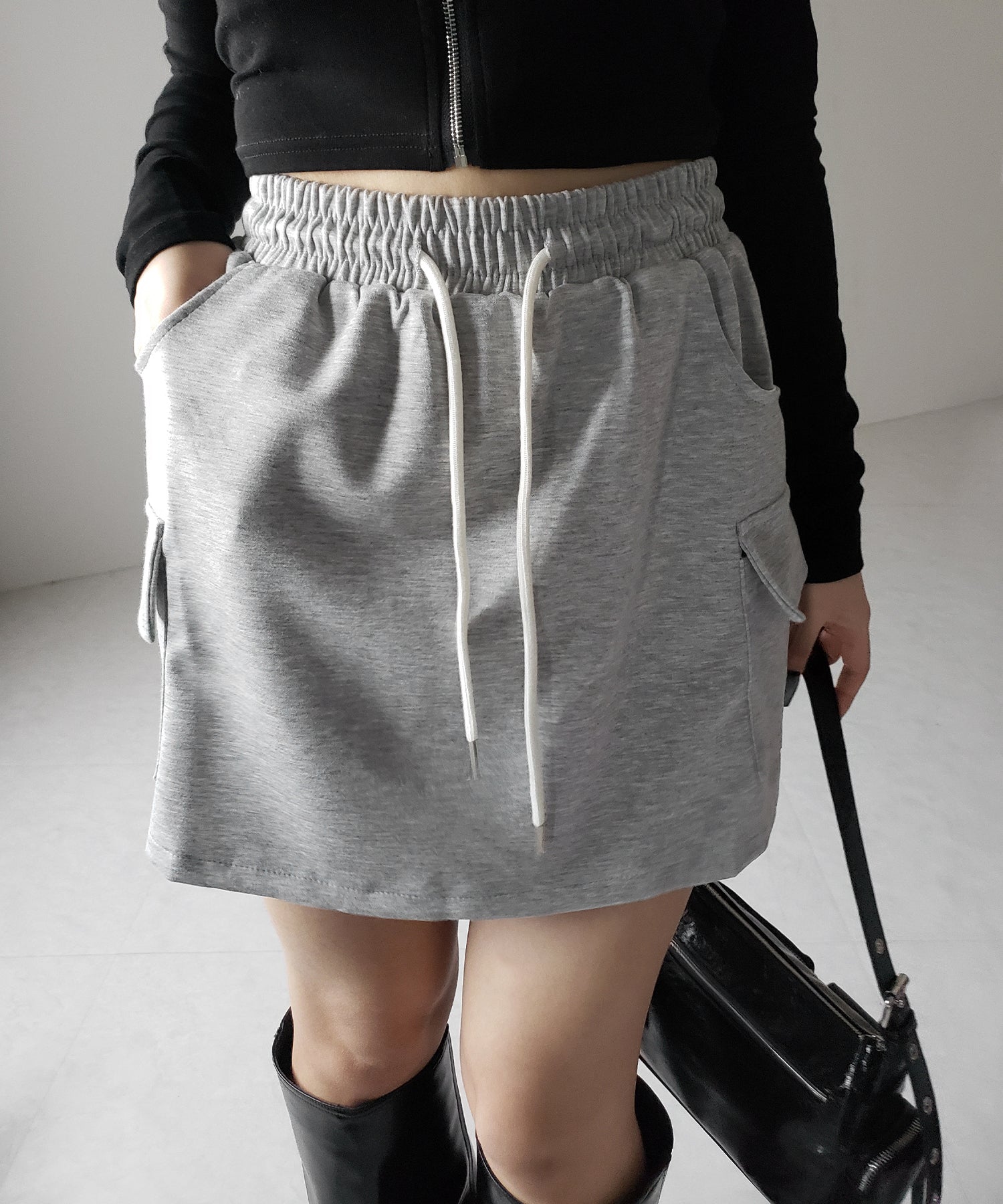 【 インナーパンツ裏地付 】ハイウエストスウェットミニスカート / high waist sweat mini skirt