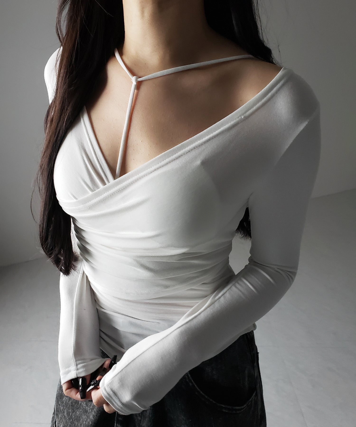 【 2点セット 】Y-ストラップスリムギャザーレイヤードトップス / Y-strap slim gather layered tops