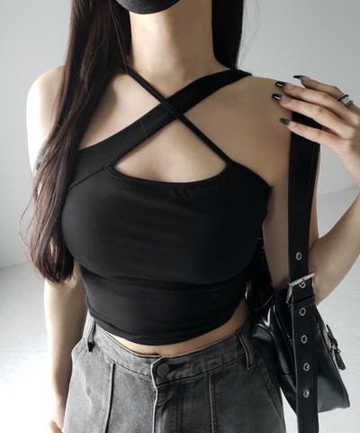 【 カップ付 】クロスネックカットアウトキャミソール / cross neck cutout camisole