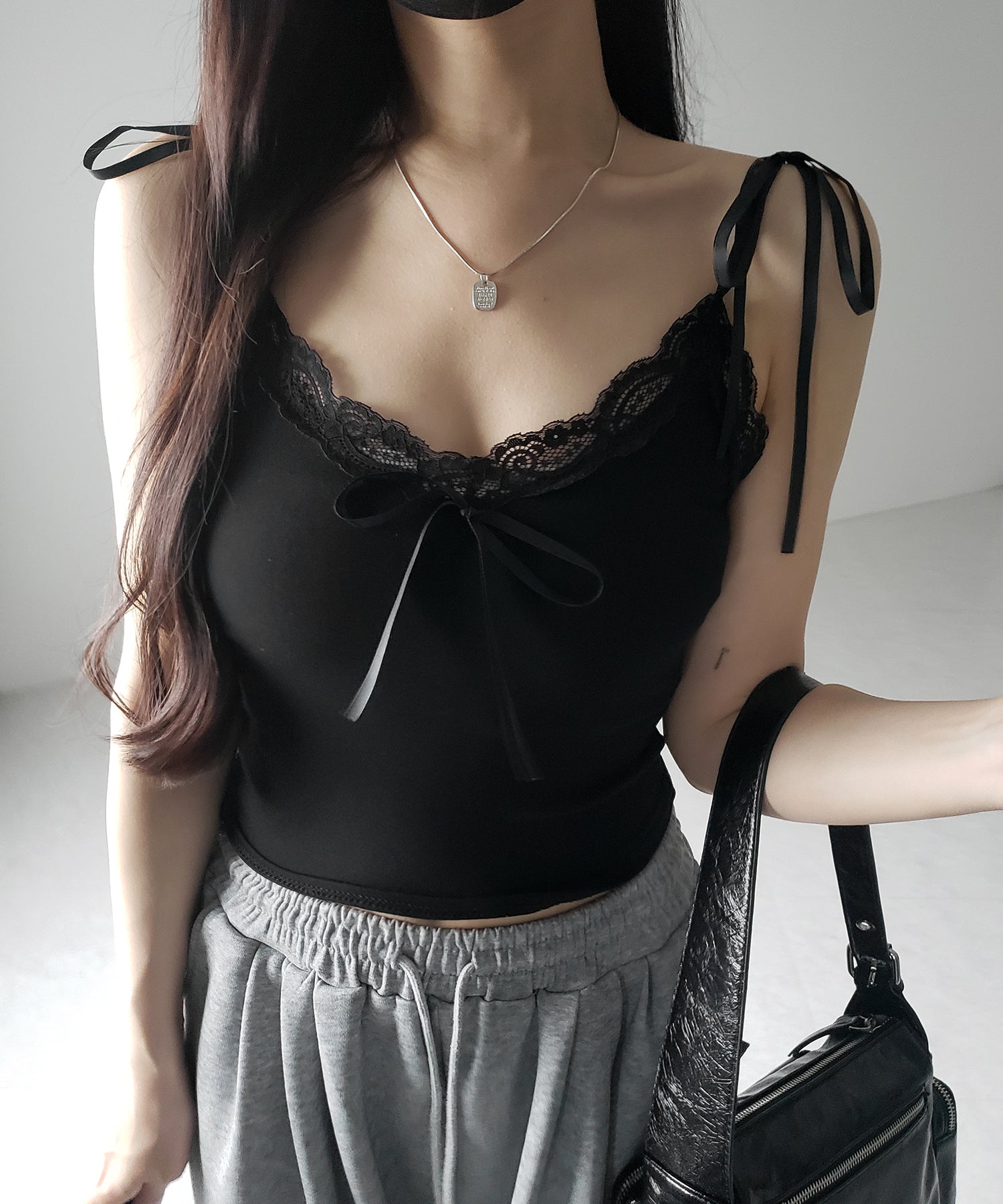 3サテンリボンレースリブキャミソール / three satin ribbon lace lib camisole