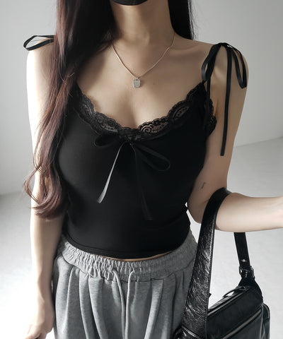 3サテンリボンレースリブキャミソール / three satin ribbon lace lib camisole