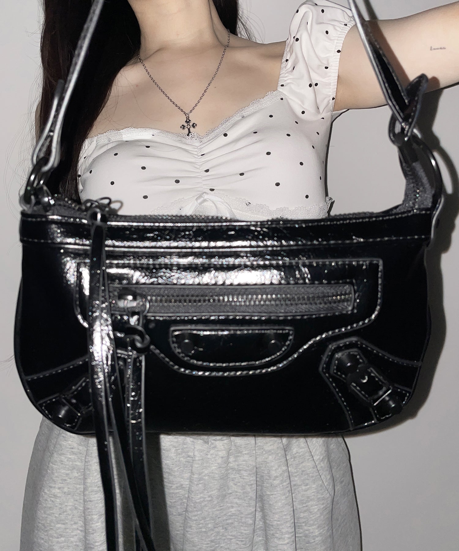 【 ショルダーストラップ付き2WAY 】ヴィンテージライクグランジミニハンドバッグ/ vintage like grunge mini hand bag