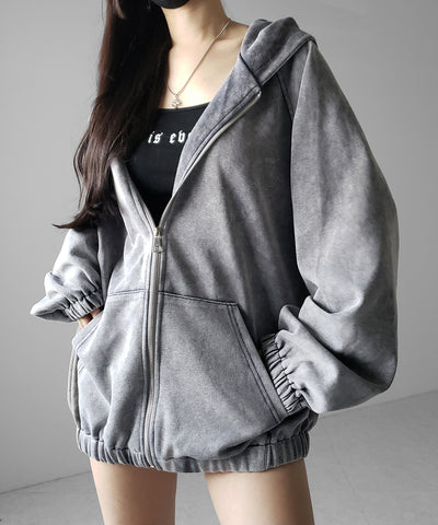 ピグメントヴィンテージ加工ジップアップパーカー / Pigment vintage zip-up hoodie