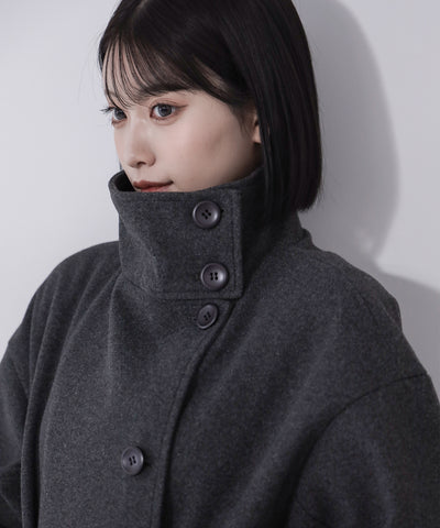 【 ウエストマークベルトSET 】2WAY スタンドカラーレディメルトントレンチロングコート / 2WAY stand collar lady melton trench long coat