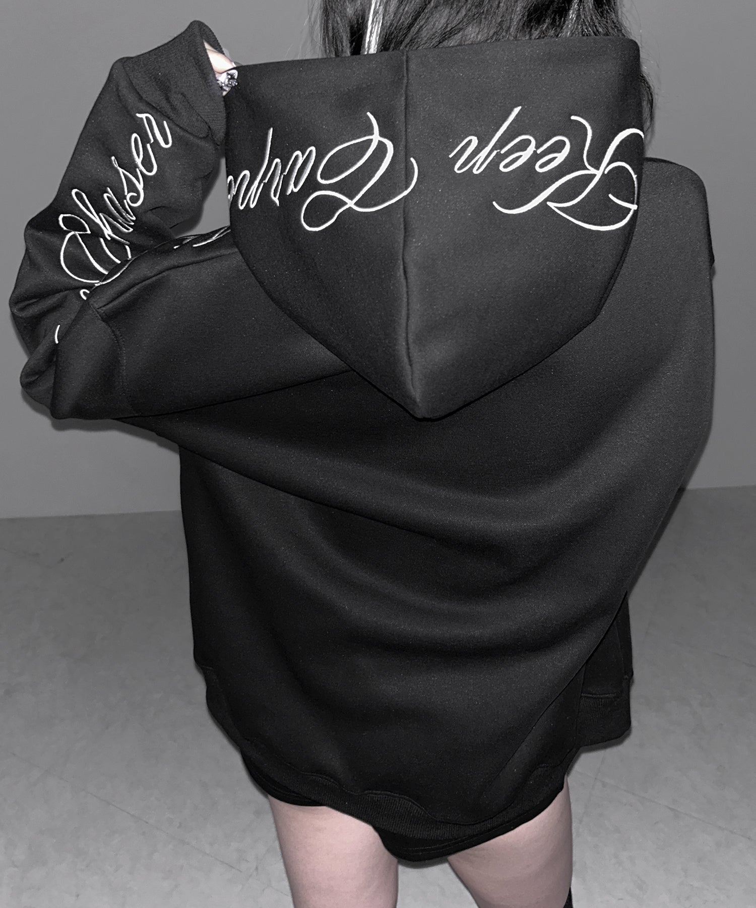 レタリングロゴ刺繍オーバースウェットパーカー /lettering logo embroidery over sweat hoodie