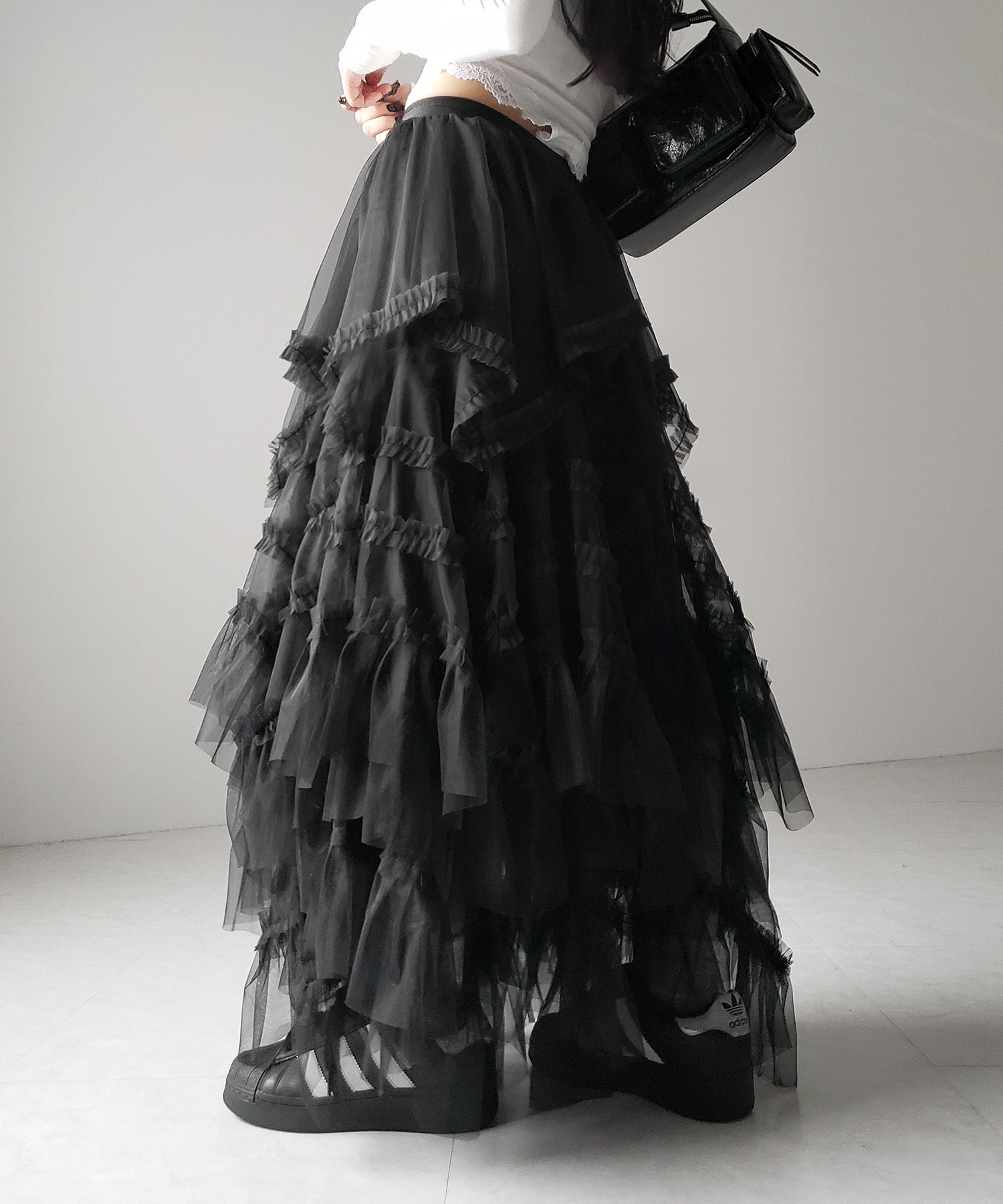 レイヤードボリュームフリルチュールスカート / layered volume frill tulle skirt