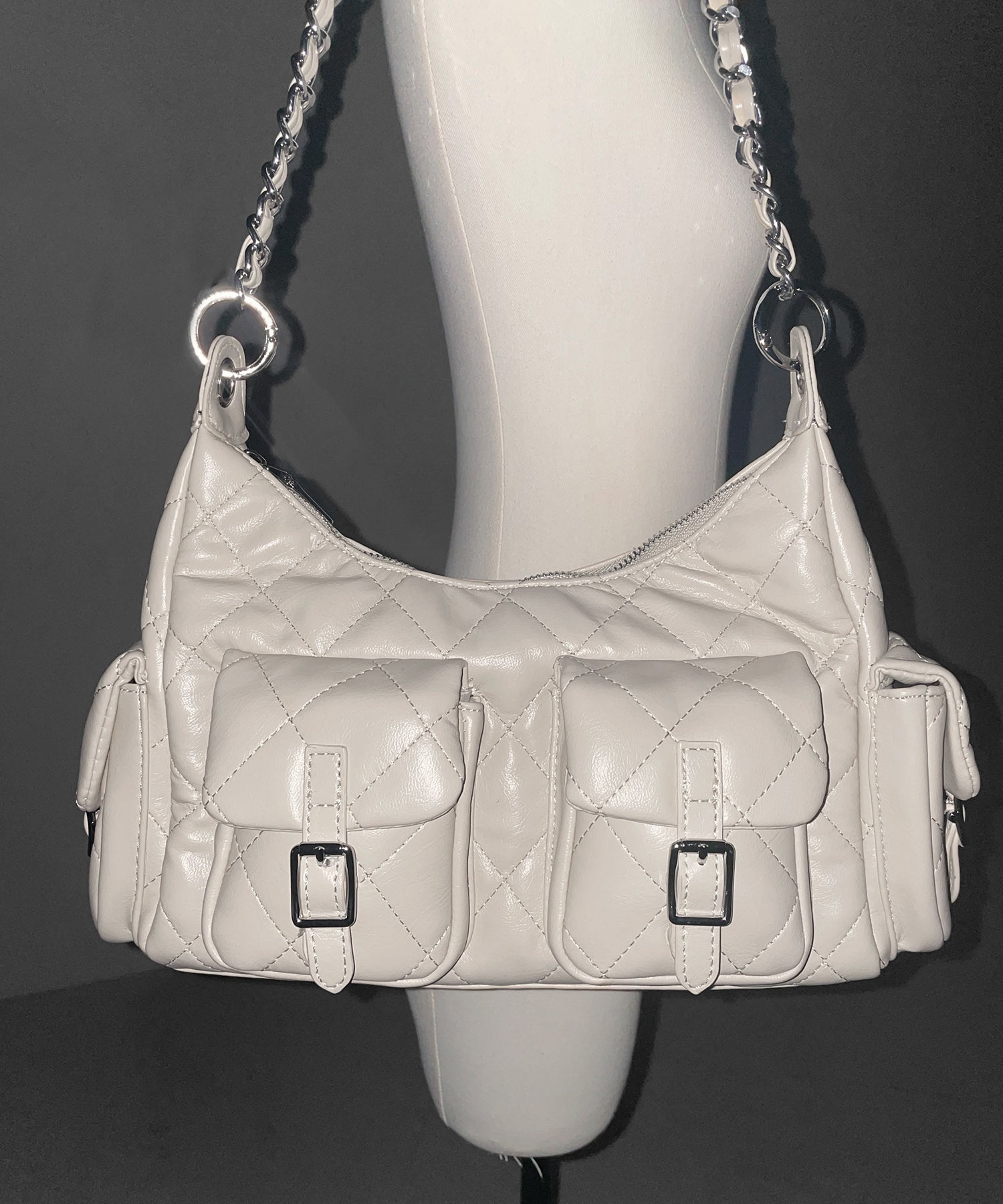 【 2WAY 】アウトポケットキルティングチェーンショルダーバッグ / 2WAY out pocket quilting chain shoulder bag