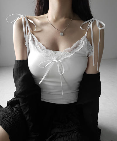 3サテンリボンレースリブキャミソール / three satin ribbon lace lib camisole