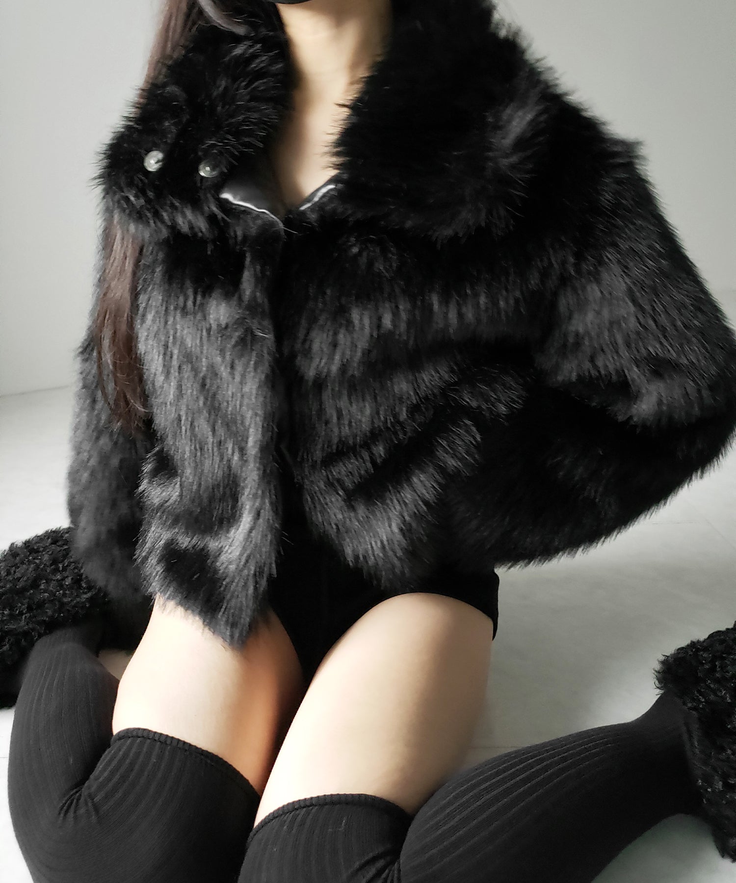 スタンドカラーミックスファーショートコート / stand-collar mix fur short coat