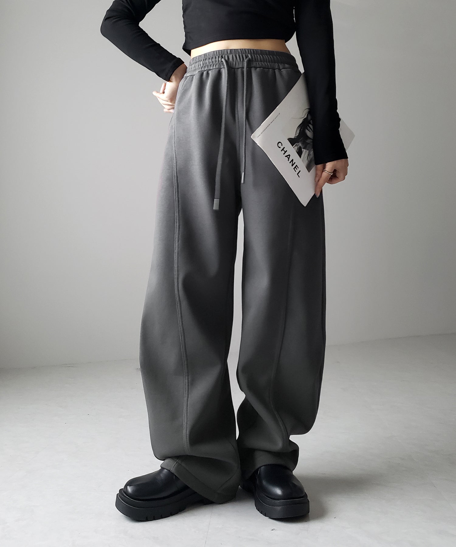 【 裏起毛 】カーブラインサイドタックワイドスウェットパンツ