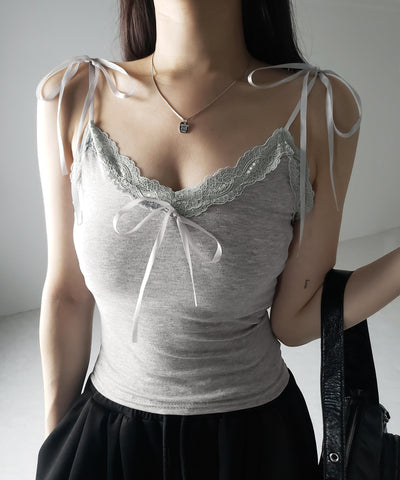 3サテンリボンレースリブキャミソール / three satin ribbon lace lib camisole