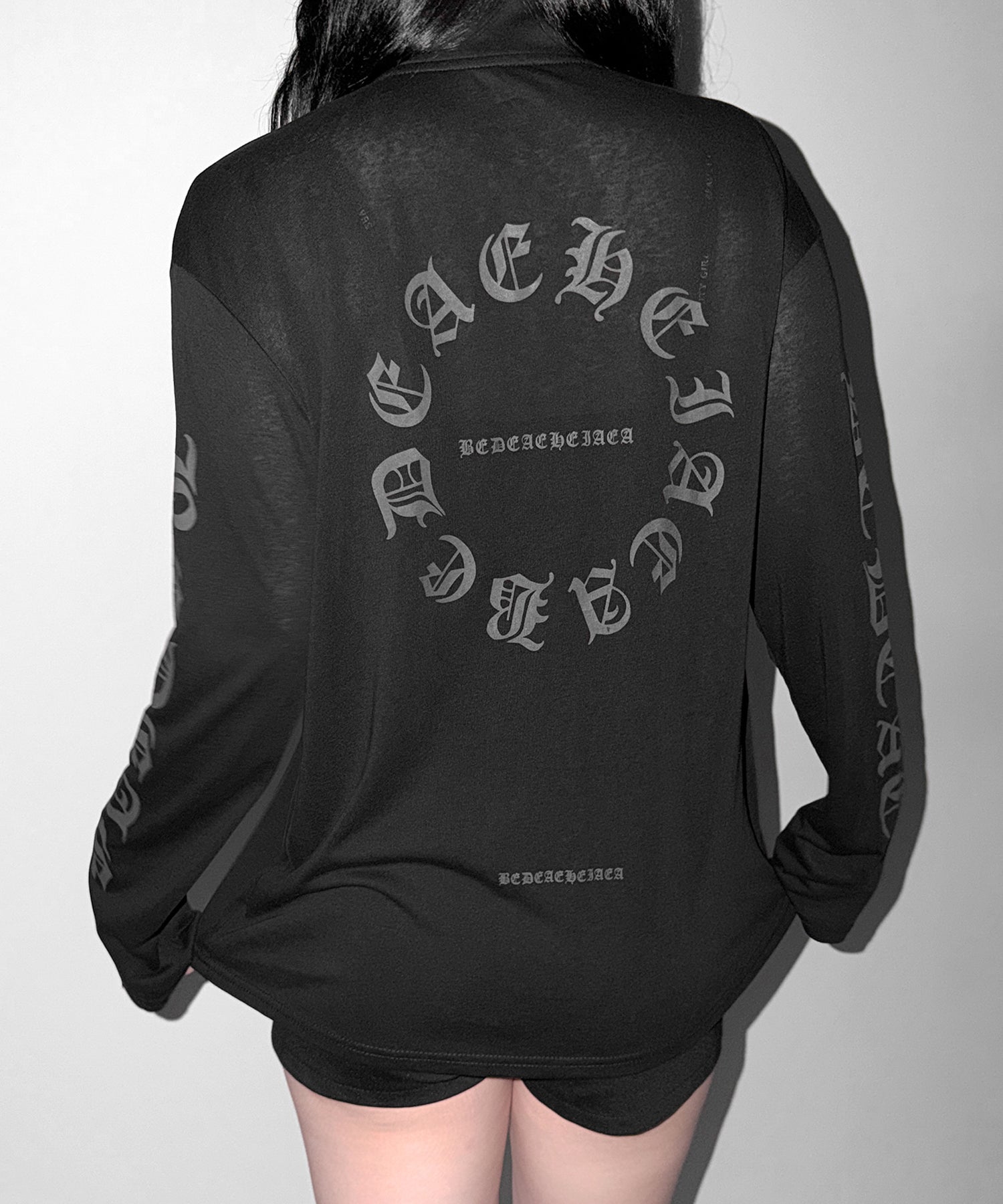 グランジロゴスタンドジップアップオーバーシアートップス / grunge logo stand zipup over sheer tops