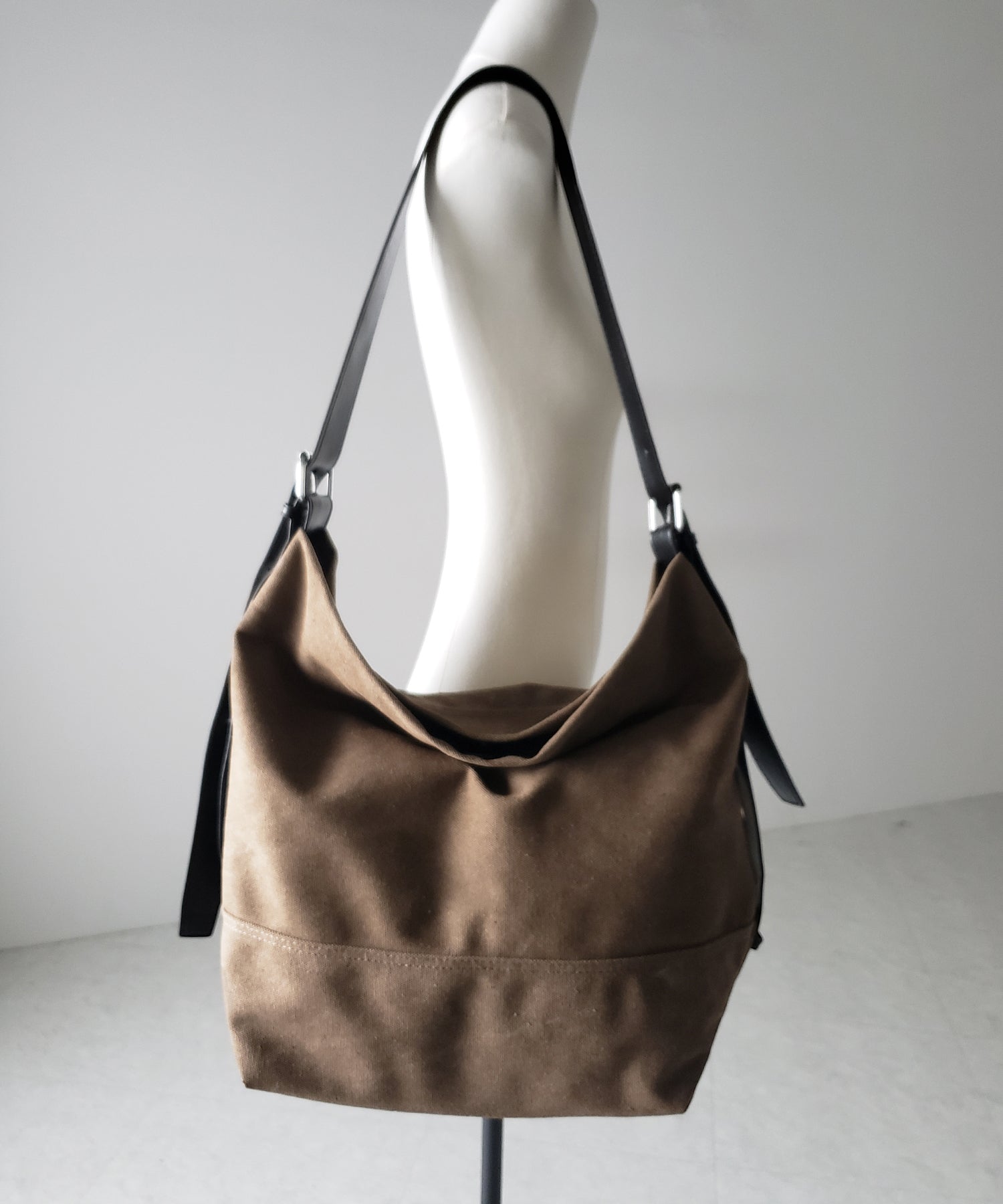【 2color 】レザーベルトキャンバスビッグショルダーバッグ / leather belt canvas big shoulder bag