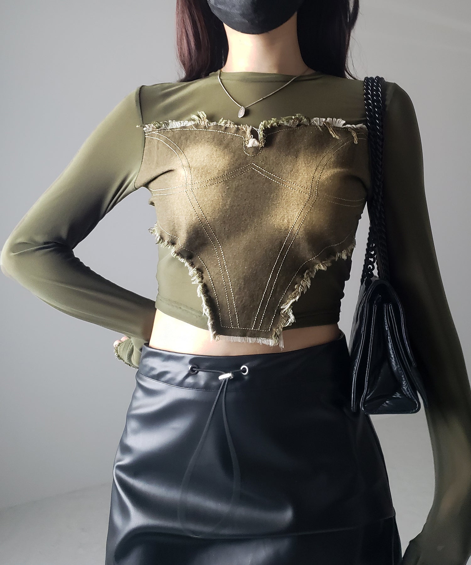【 2color 】デニムビスチェドッキングシースルートップス