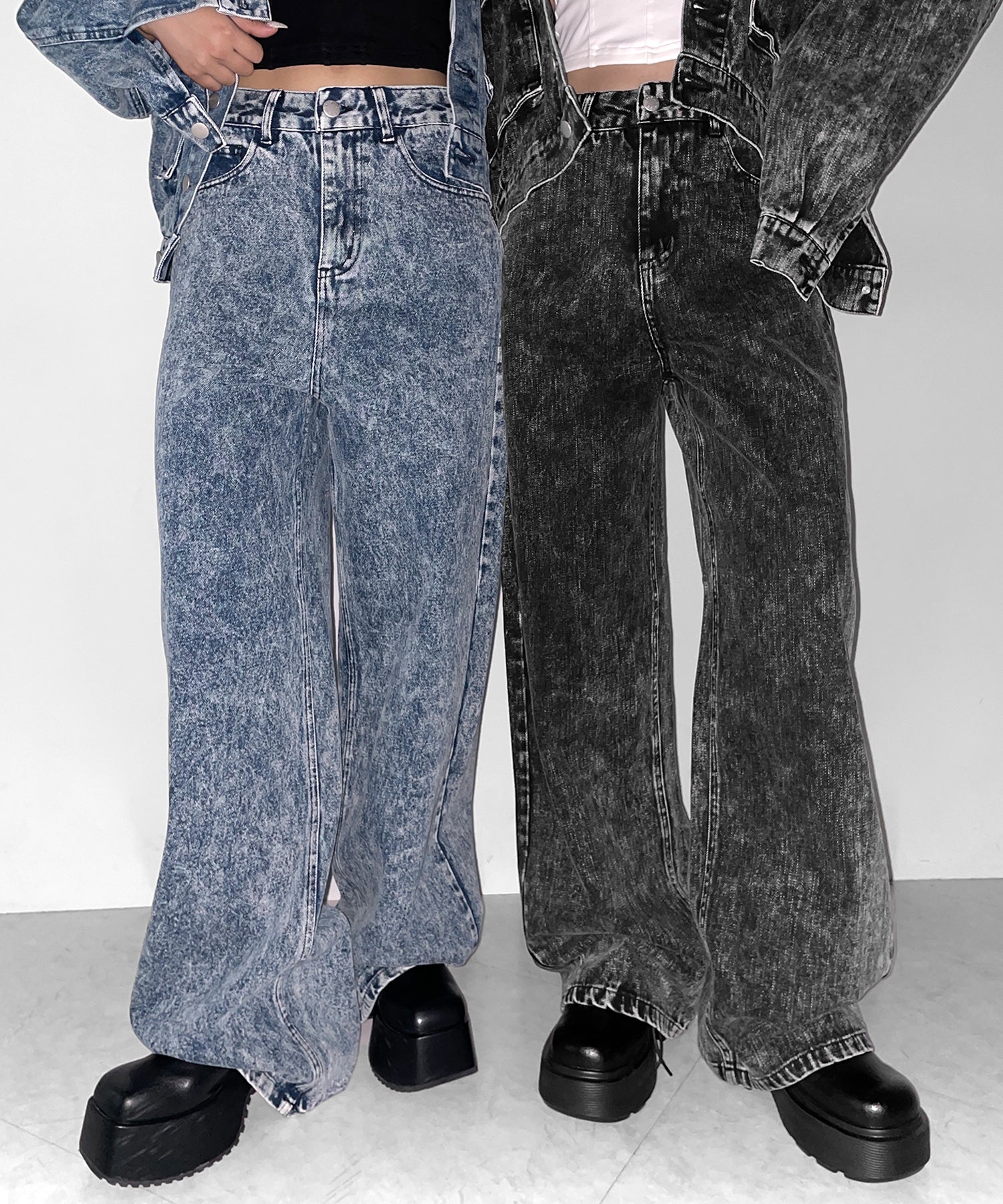 【 セットアップ着用可能 】ヴィンテージケミカルブリーチストレートワイドデニム / vintage chemical bleach straight wide denim