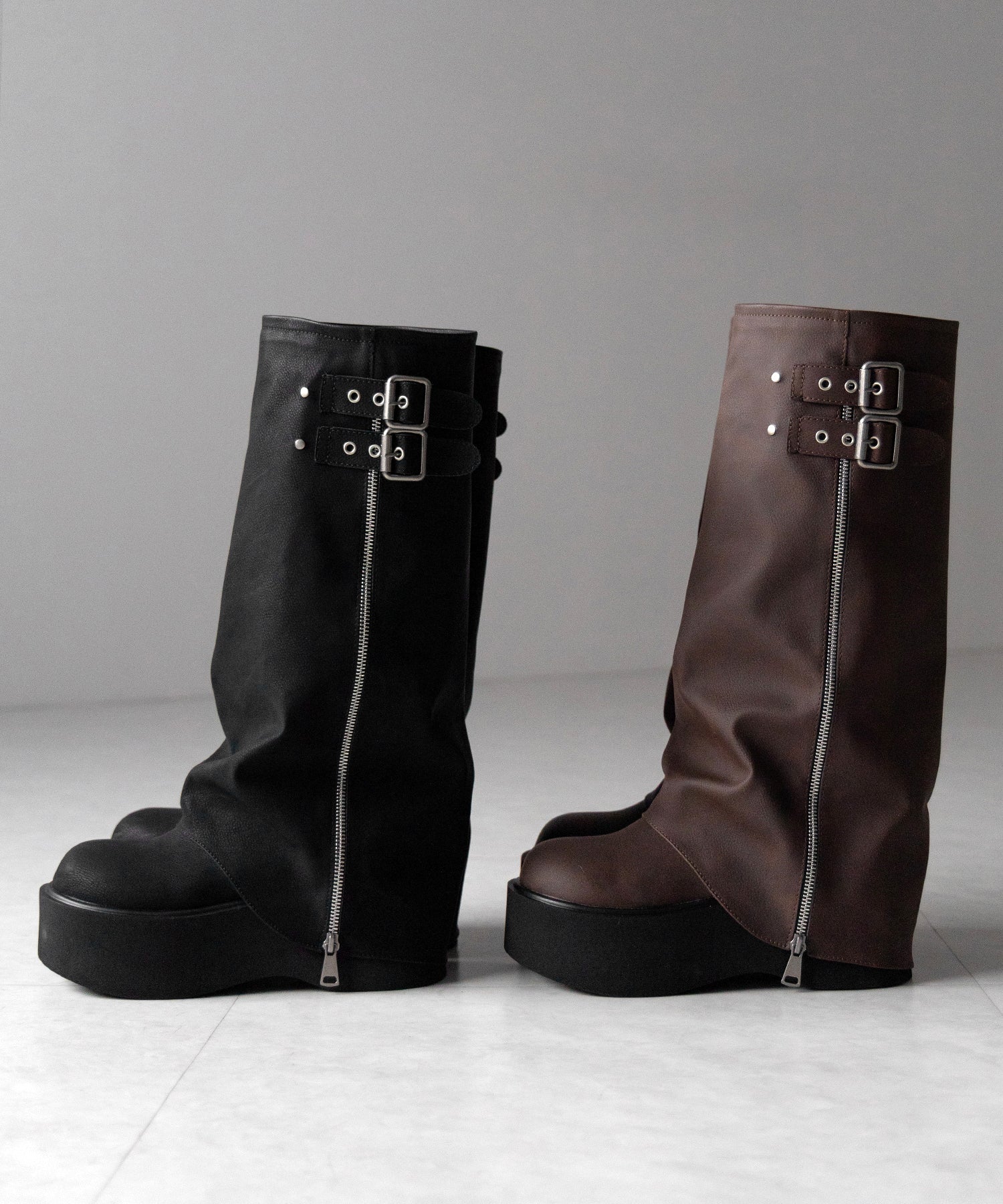 【 2color 】ベルテッドヴィンテージ厚底カバーロングブーツ /belted vintage platform cover long boots