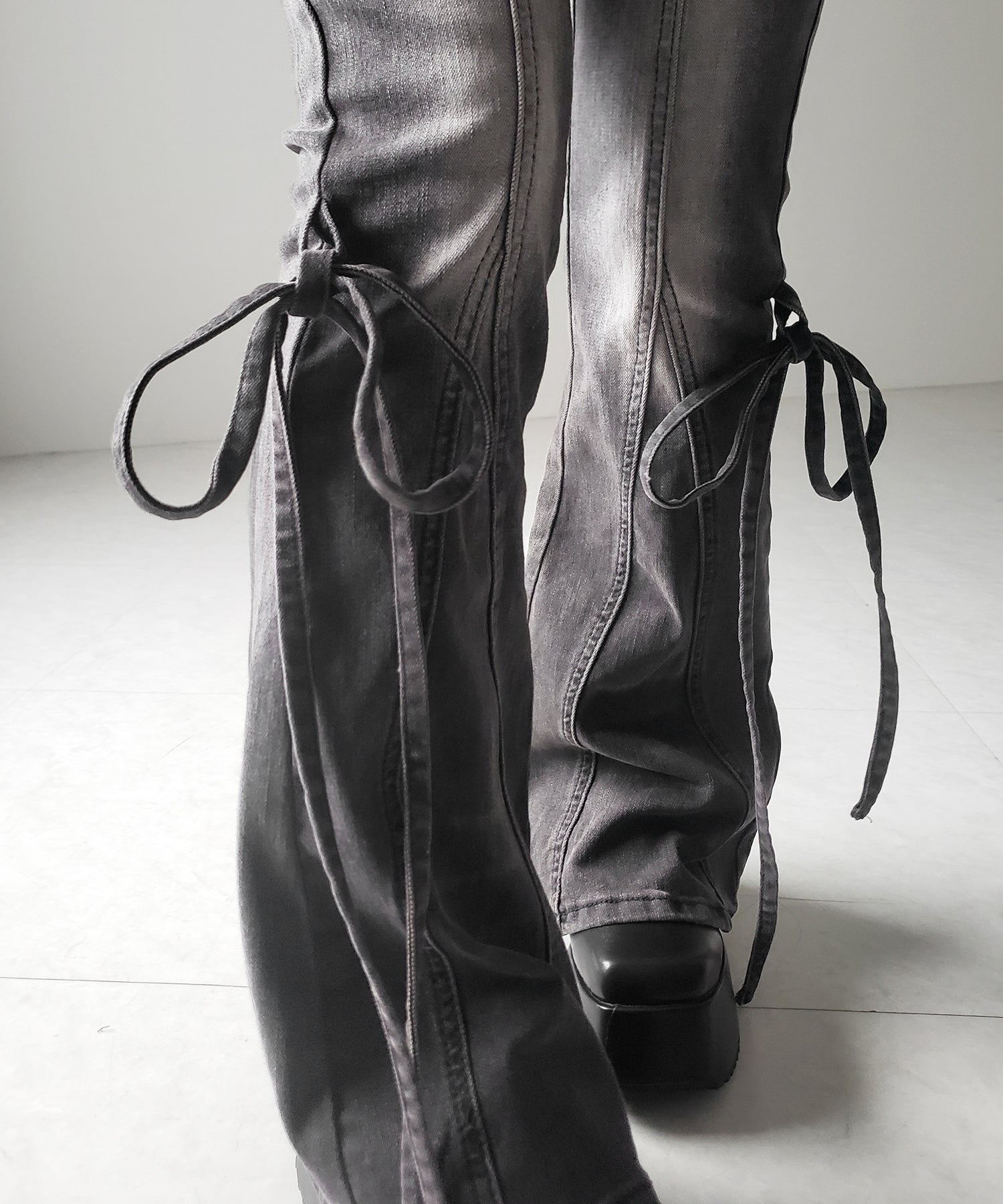 ストラップリボンヴィンテージストレッチフレアデニム / strap ribbon vintage stretch flare denim