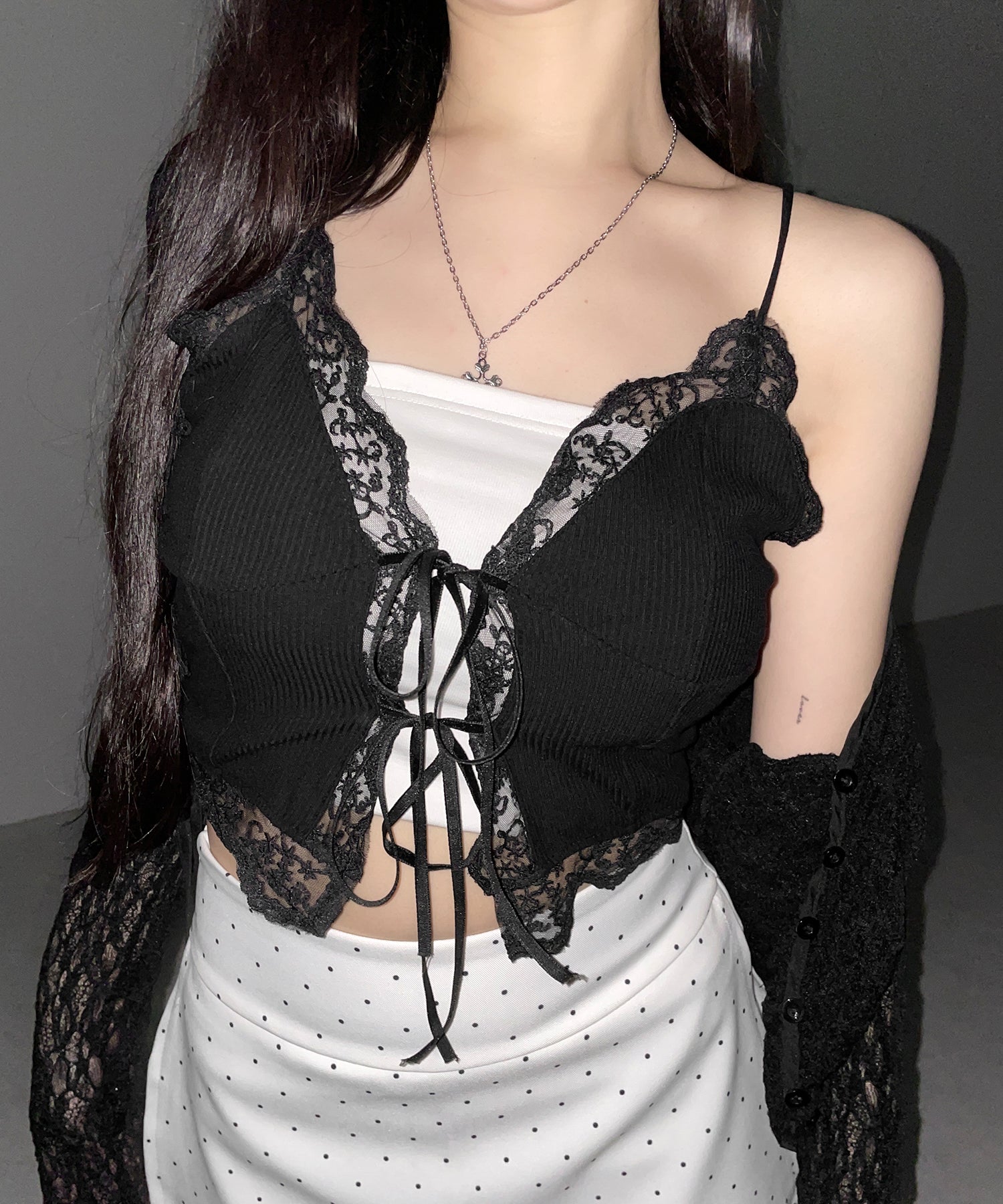 ダブルリボンレースレイヤードキャミソール / double ribbon lace layered camisole