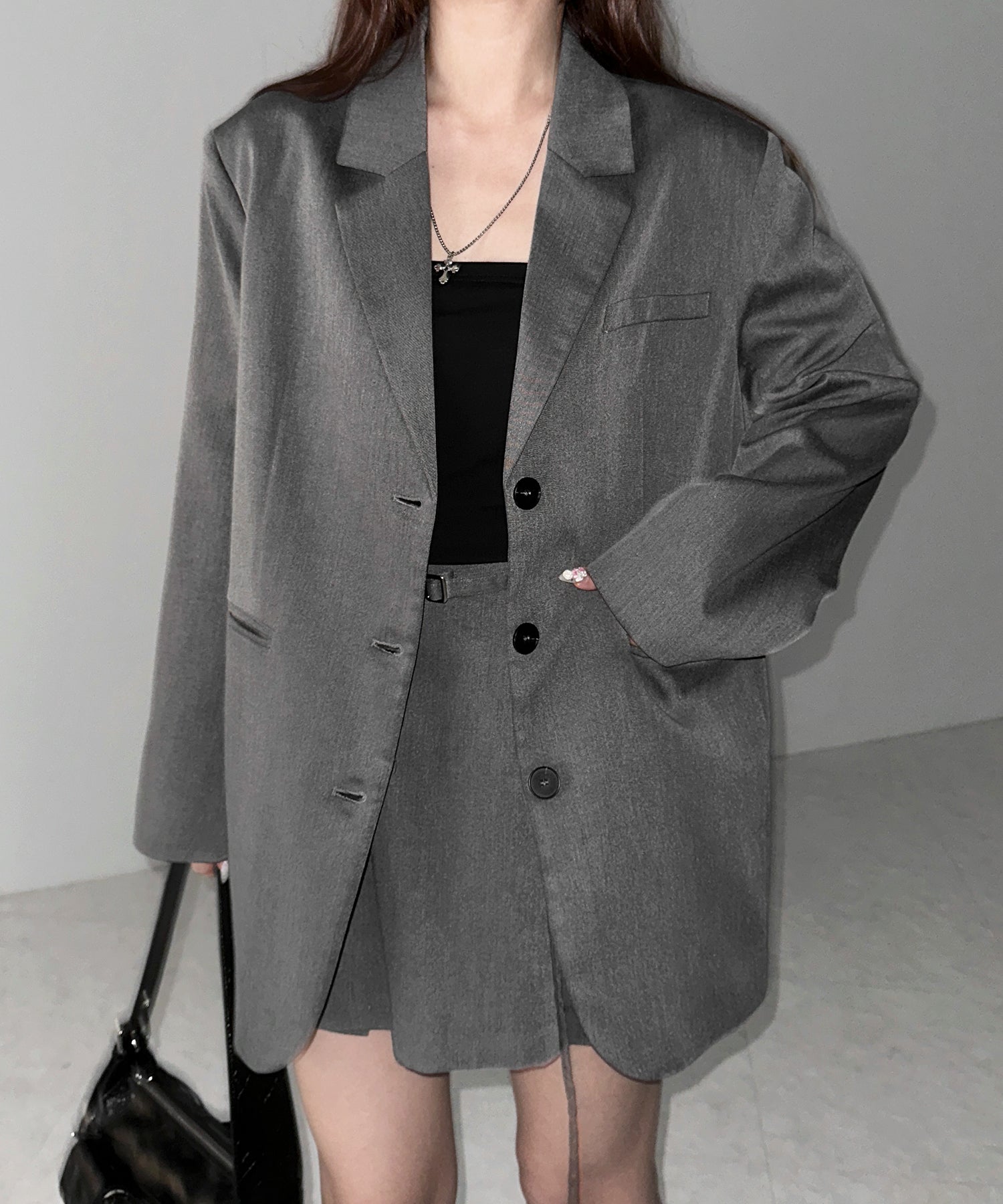 【 セットアップ 】オーバーサイズテーラードジャケット & ハイウエストミニスカパン SET / oversize tailored jacket & high waist mini skirt pants SET