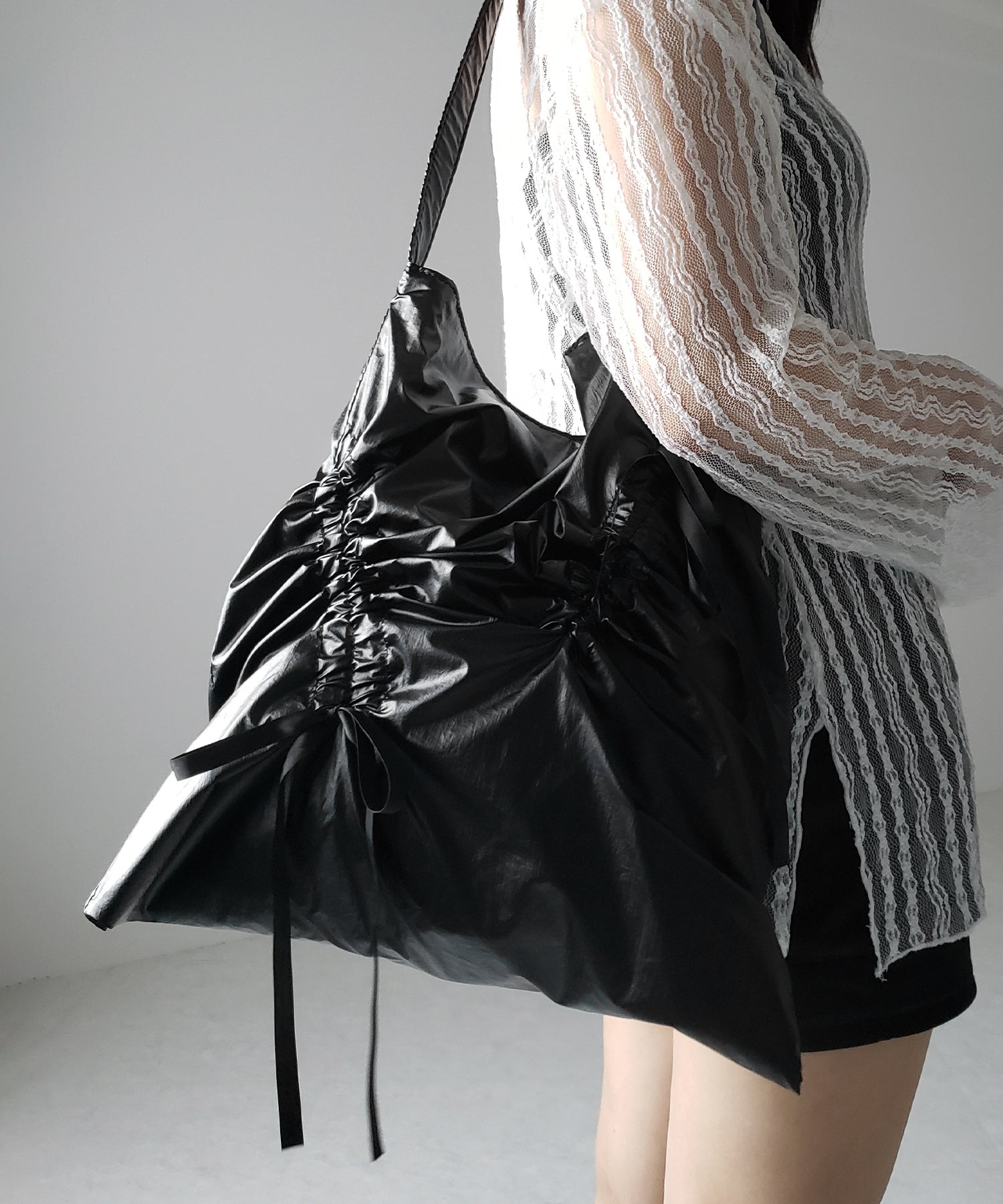 【 2color 】シャーリングリボンメタリックトートバッグ / shirring ribbon metallic tote bag