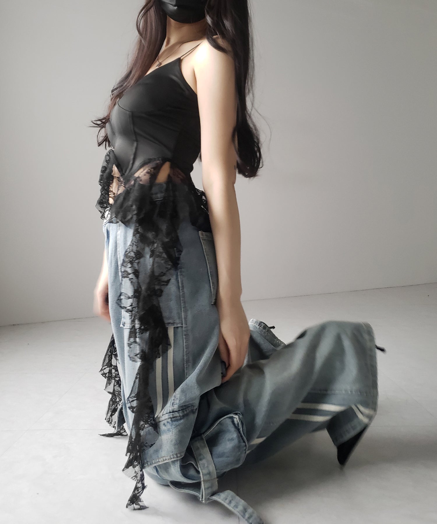 【 2color 】レースフリルレイヤードビスチェキャミソール / lace frill layered bustier camisole