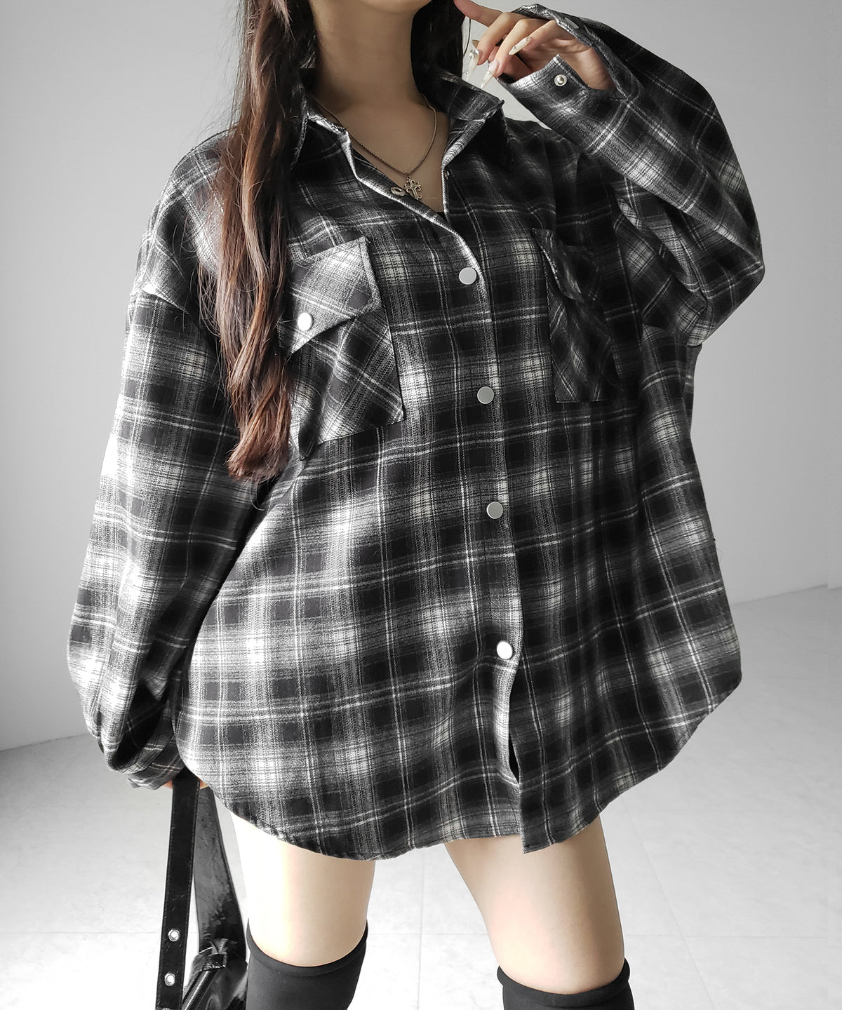 ブラックチェックオーバーフランネルシャツ / black check over flannel shirts