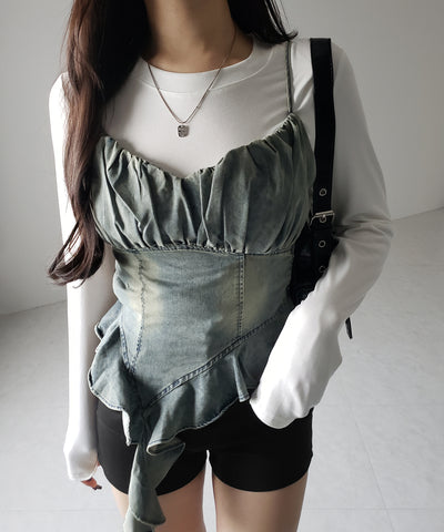 【 2点セット 】ヴィンテージデニムビスチェ & レイヤードTシャツセット / vintage denim bustier & layered T-shirts set