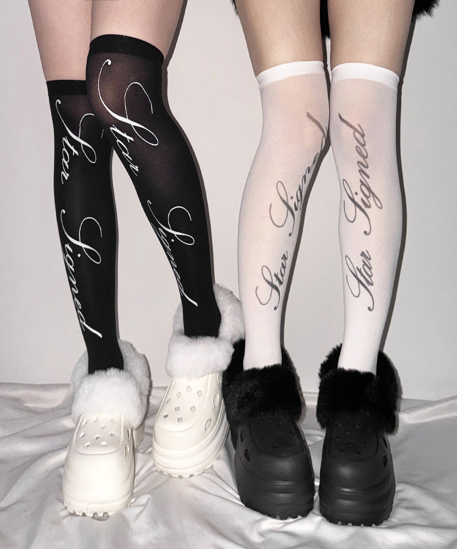 【 選べる3柄アソート 】レタリングロゴシアーニーハイソックス / lettering logo sheer knee high socks