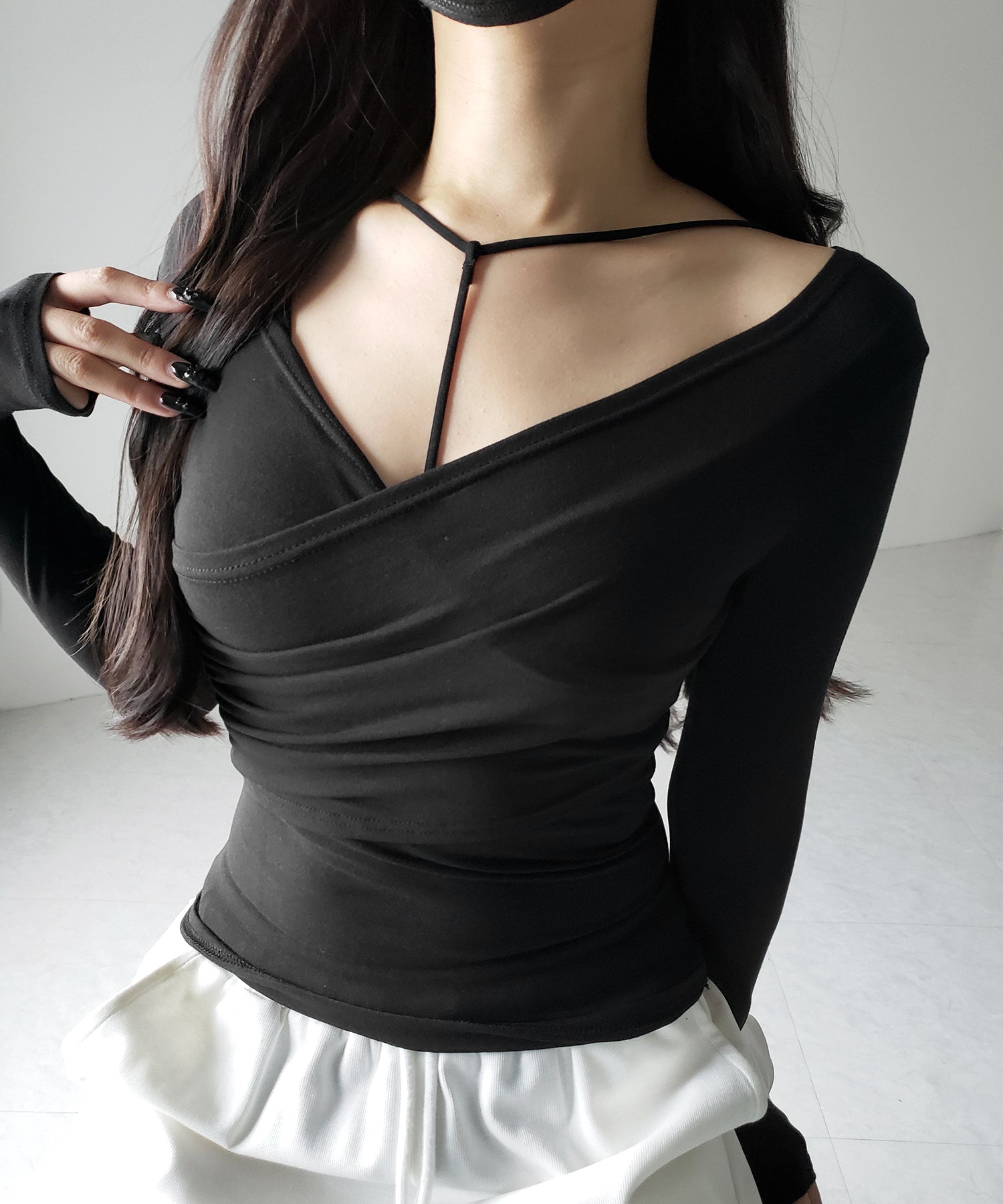 【 2点セット 】Y-ストラップスリムギャザーレイヤードトップス / Y-strap slim gather layered tops