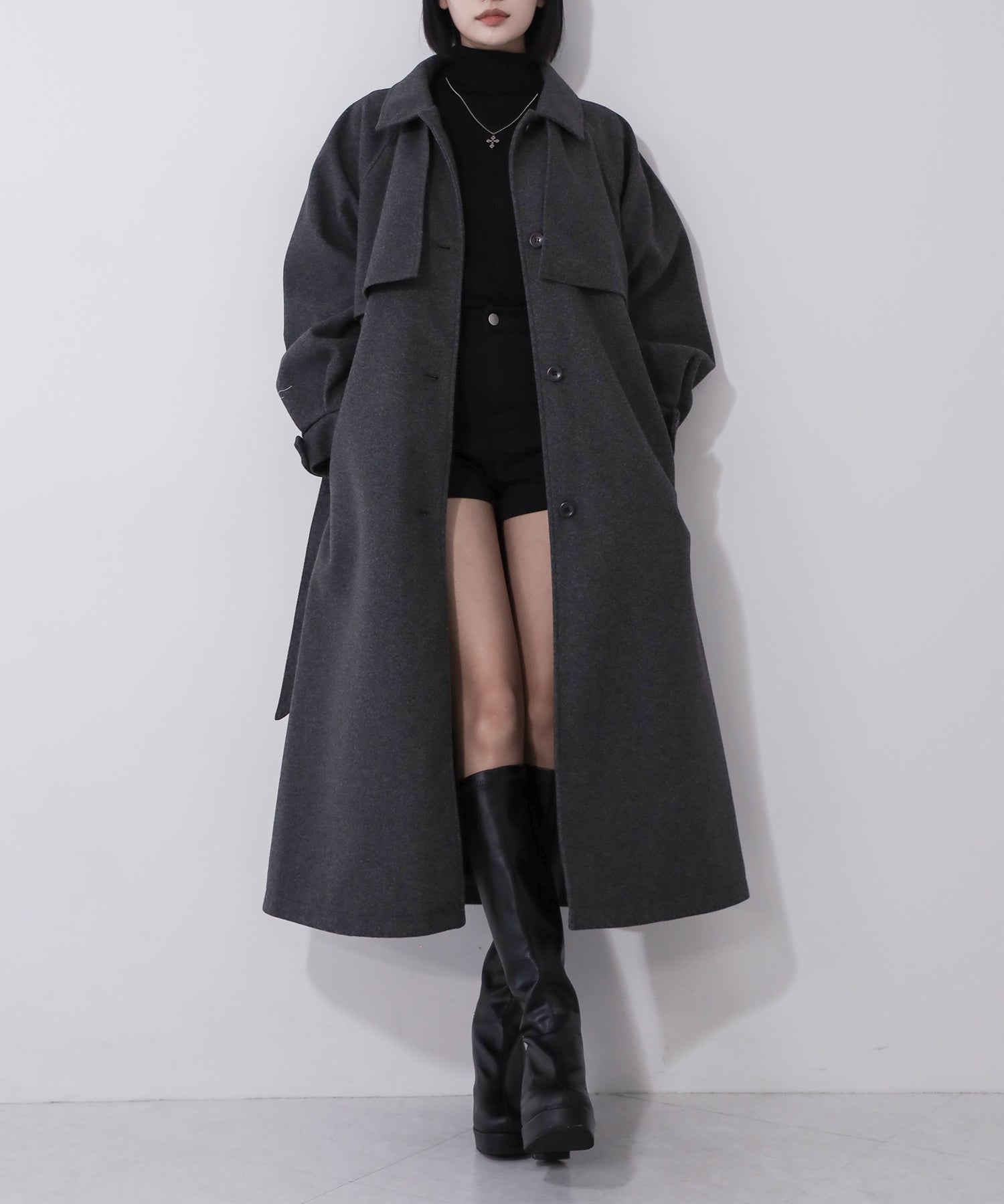 【 ウエストマークベルトSET 】2WAY ステンカラーレディメルトンロングコート / 2WAY soutien collar lady melton long coat