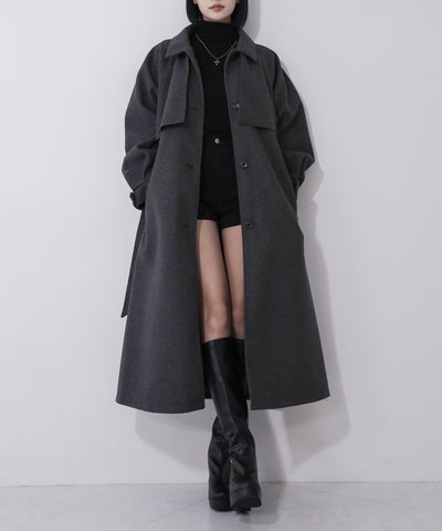 【 ウエストマークベルトSET 】2WAY ステンカラーレディメルトンロングコート / 2WAY soutien collar lady melton long coat