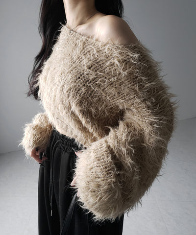【 選べる6色展開 】フラッフィーシャギールーズショートニット / fluffy shaggy loose short knit