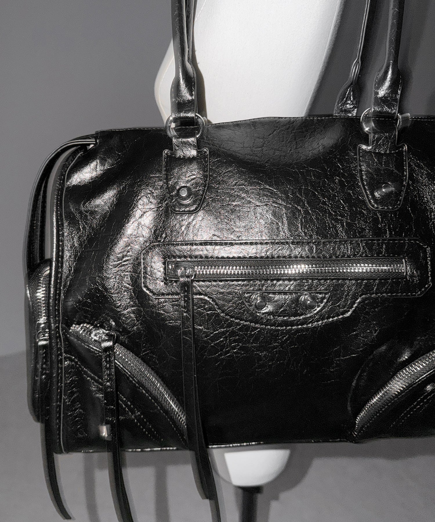 【 ショルダーストラップ付き2WAY 】アウトポケットヴィンテージダブルジップボストンショルダーバッグ /out pocket vintage double zip boston shoulder bag