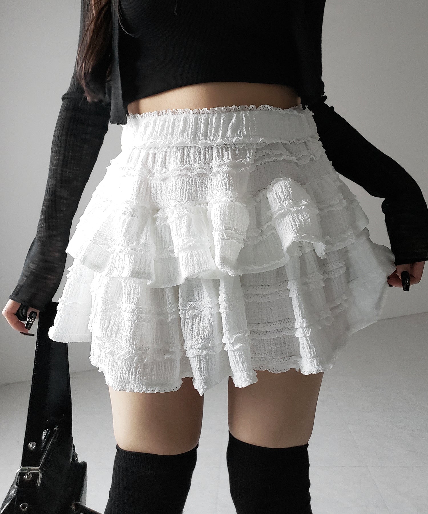 【 インパン裏地付 】ティアードフリルミニスカート / tiered frill mini skirt