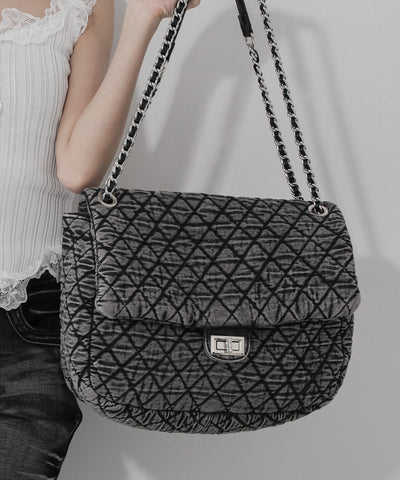 ヴィンテージブラックデニムキルティングショルダーバッグ / vintage black denim quilting shoulder bag