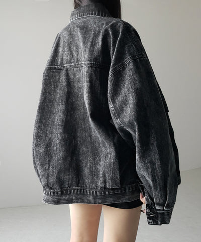 【 デニムセットアップ着用可能 】ヴィンテージケミカルブリーチボーイフレンドデニムジャケット / vintage chemical bleach boyfriend denim jacket