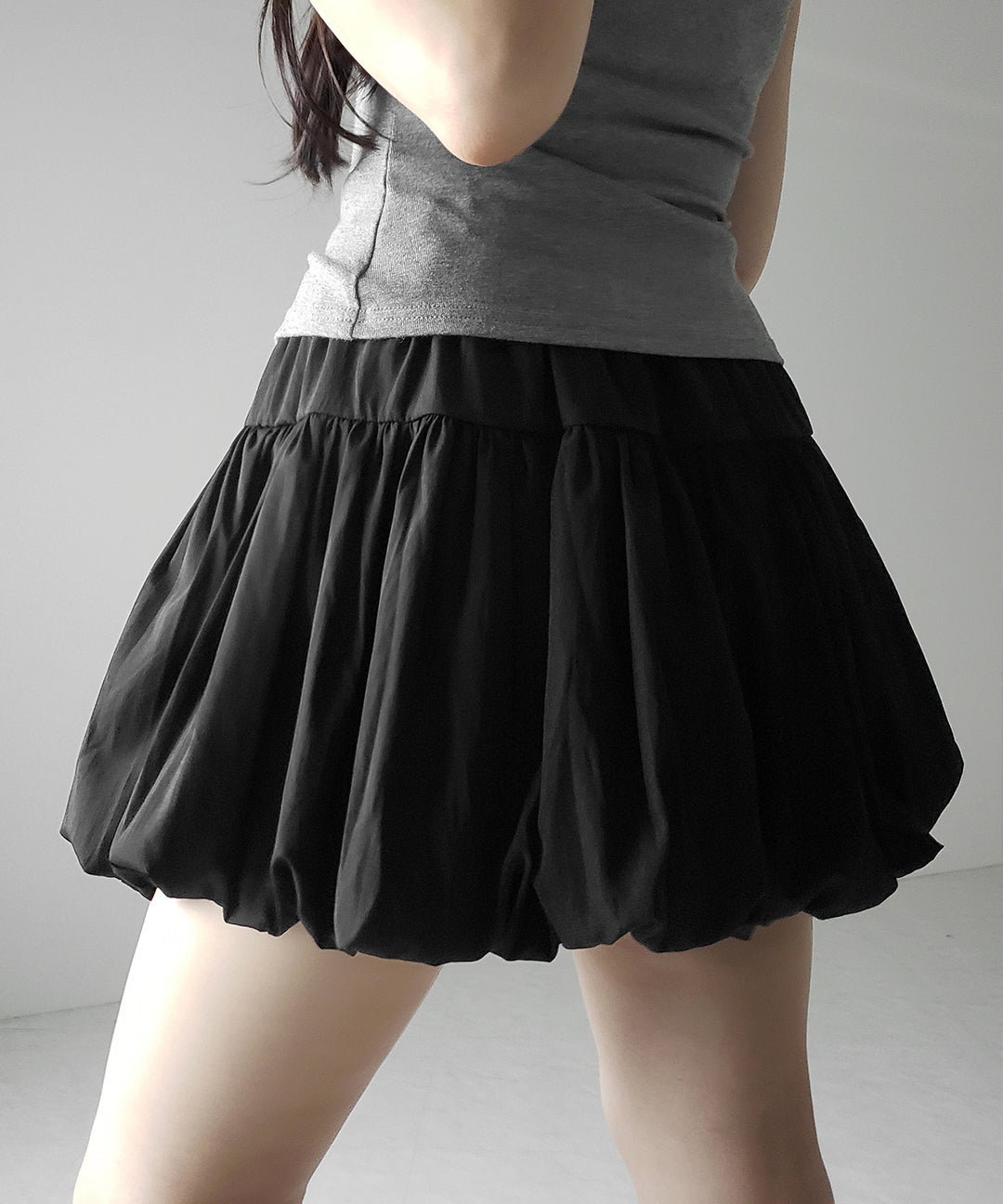 【 2color /インパン裏地付き 】ティアードコットンバルーンミニスカート / tiered cotton balloon mini skirt