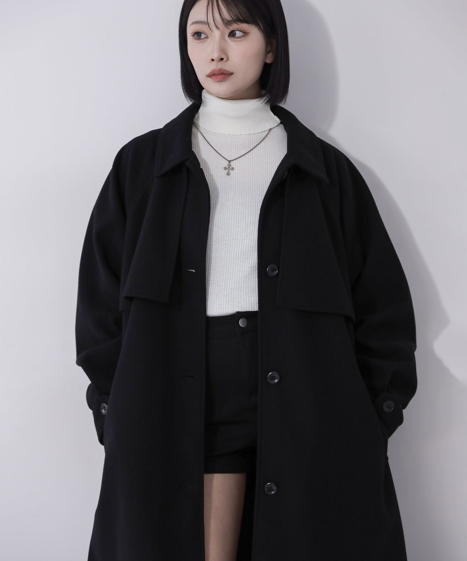 【 ウエストマークベルトSET 】2WAY ステンカラーレディメルトンロングコート / 2WAY soutien collar lady melton long coat