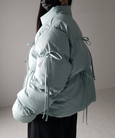 【 裾絞り可能2WAY 】ストラップリボンショートパフダウンジャケット / strap ribbon short puff down jacket