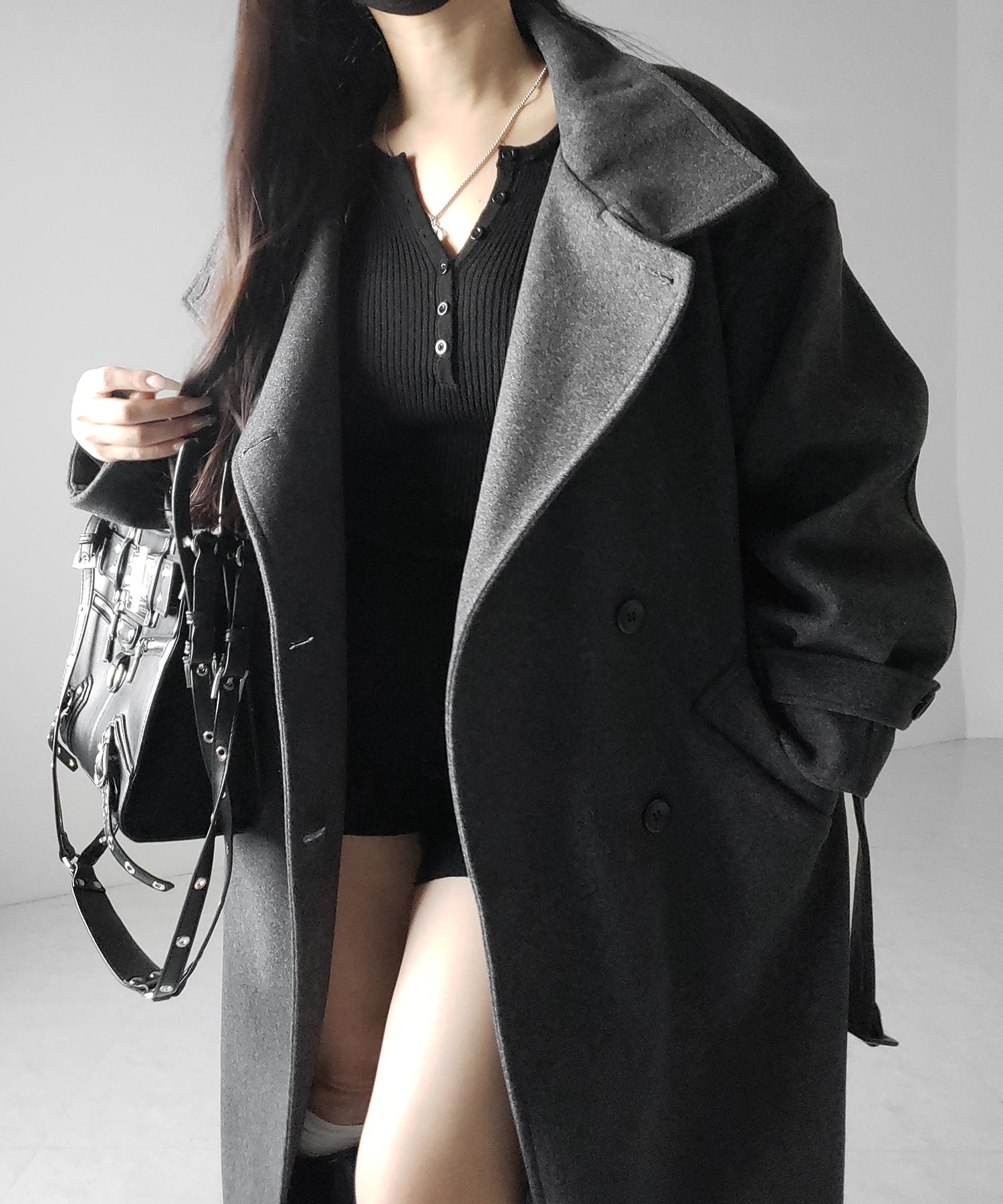 【 ウエストマークベルトSET 】2WAY スタンドカラーレディメルトントレンチロングコート / 2WAY stand collar lady melton trench long coat