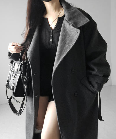 【 ウエストマークベルトSET 】2WAY スタンドカラーレディメルトントレンチロングコート / 2WAY stand collar lady melton trench long coat