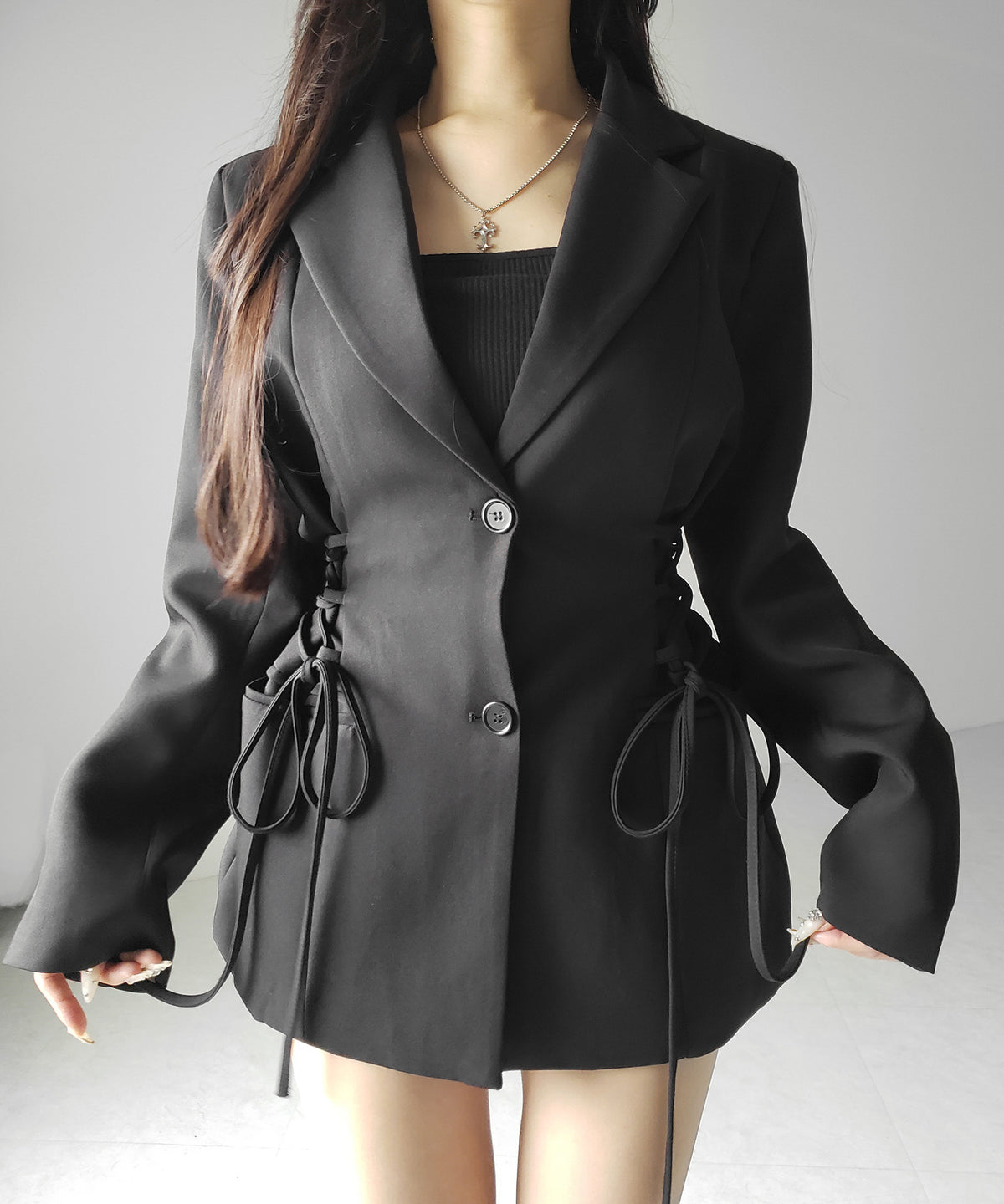レースアップリボンスリムテーラードジャケット / lace-up ribbon slim tailored jacket