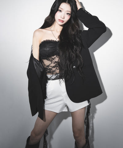アシンメトリーフリルレースベアトップス / asymmetry frill lace bare tops